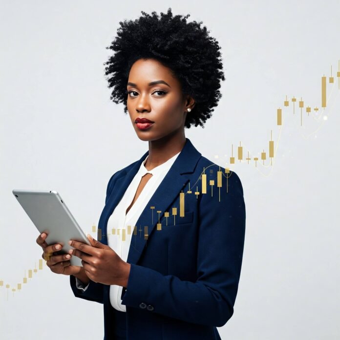 Confident Woman & Stock Market Insights