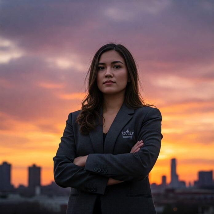 Power Pose: Confident Woman Sunset Ambition
