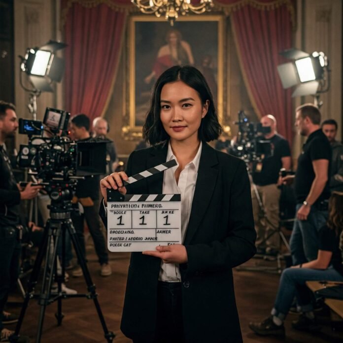 Confident Female Filmmaker on Set