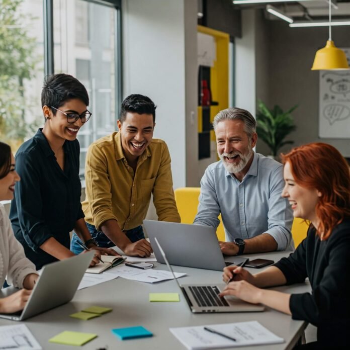 Diverse Professionals Collaborating in Office