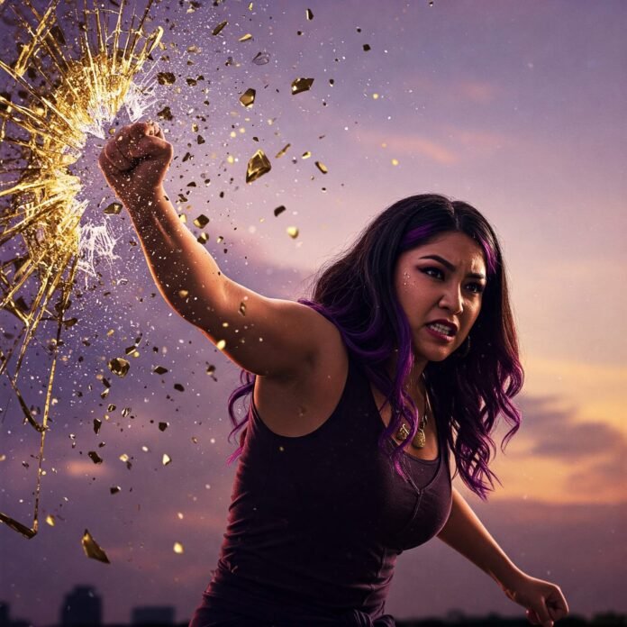 Shattering Stereotypes: Empowered Woman Breaks Glass Ceiling