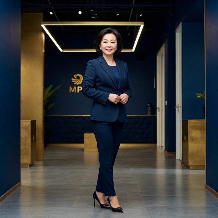 Empowered Woman in Blue Suit - Professional Office