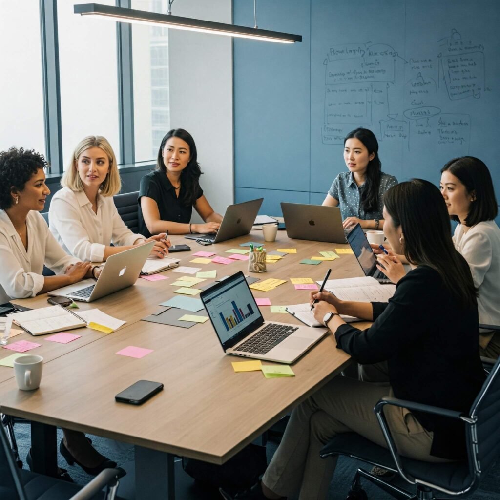 Diverse Women in Boardroom Brainstorm