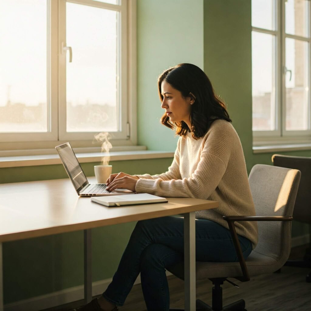 Confident Woman Working at Laptop