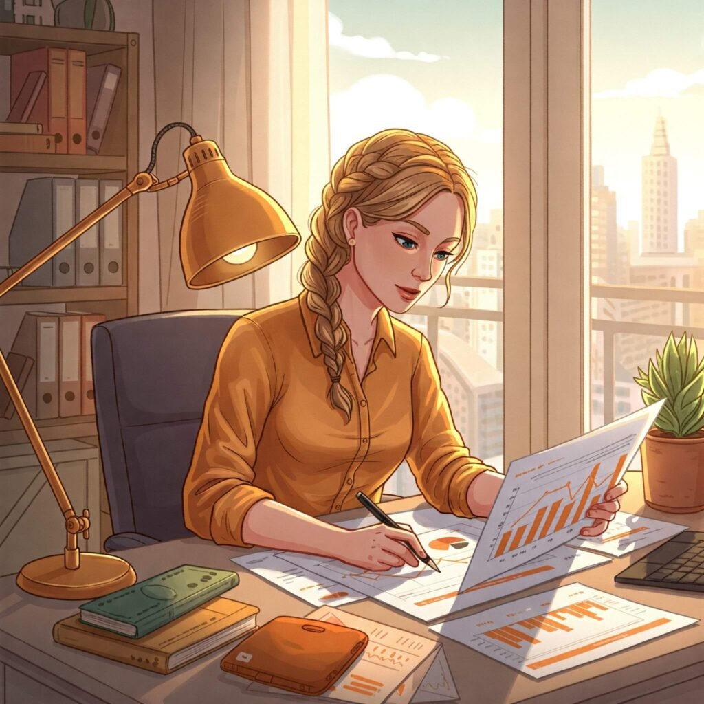 Investment Success: Woman and Charts