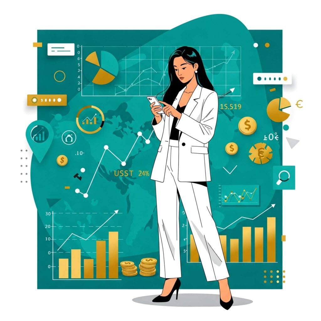 Woman and Financial Charts on Phone
