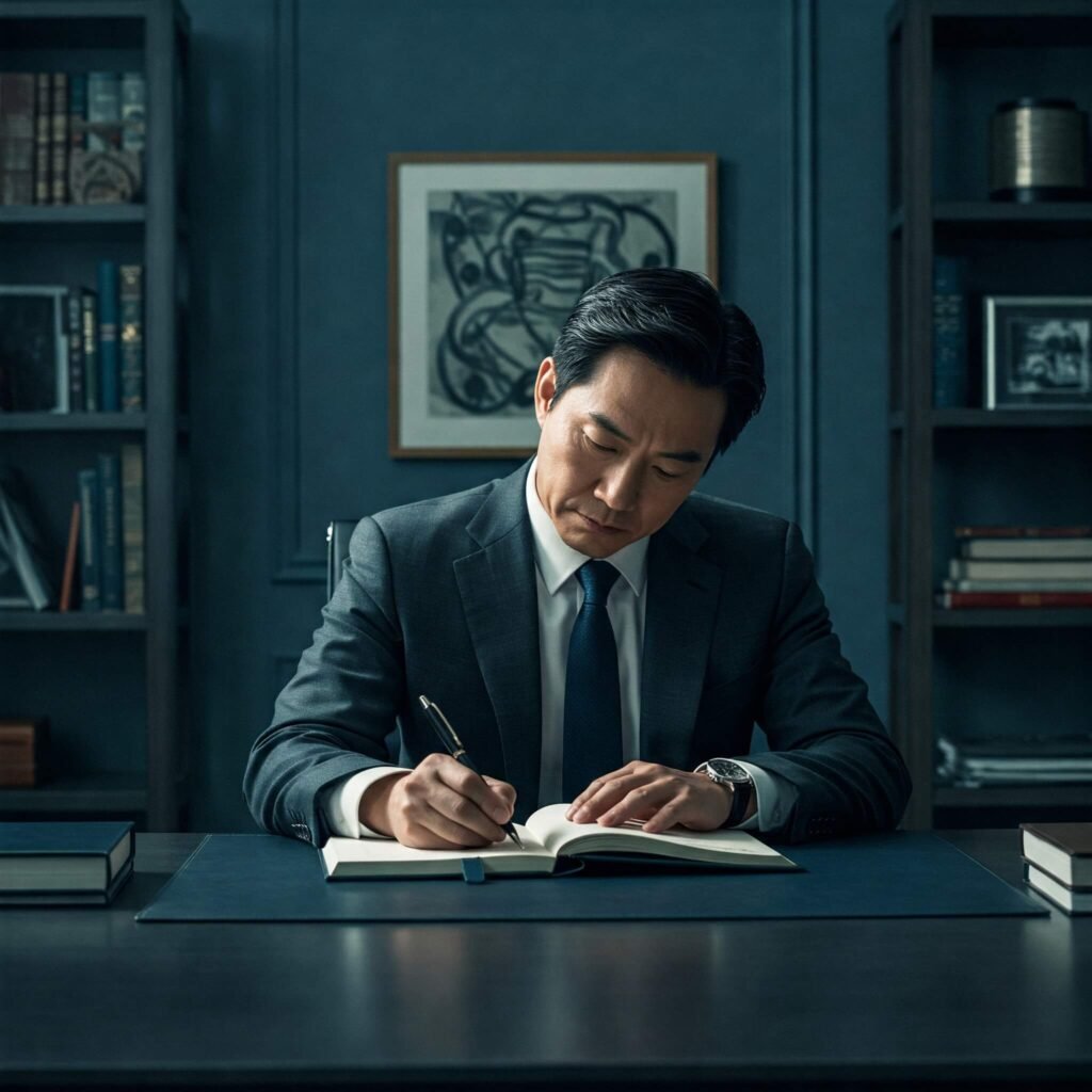 Professional Writing in Muted Blue and Gray Office
