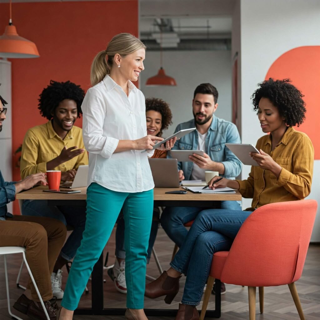 Confident Women Collaborating in Modern Office