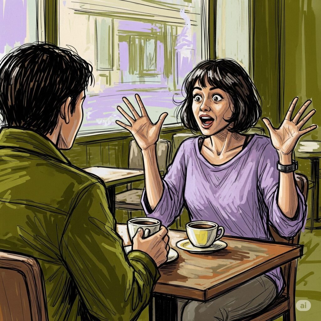 An impressionistic digital sketch of two people having coffee.