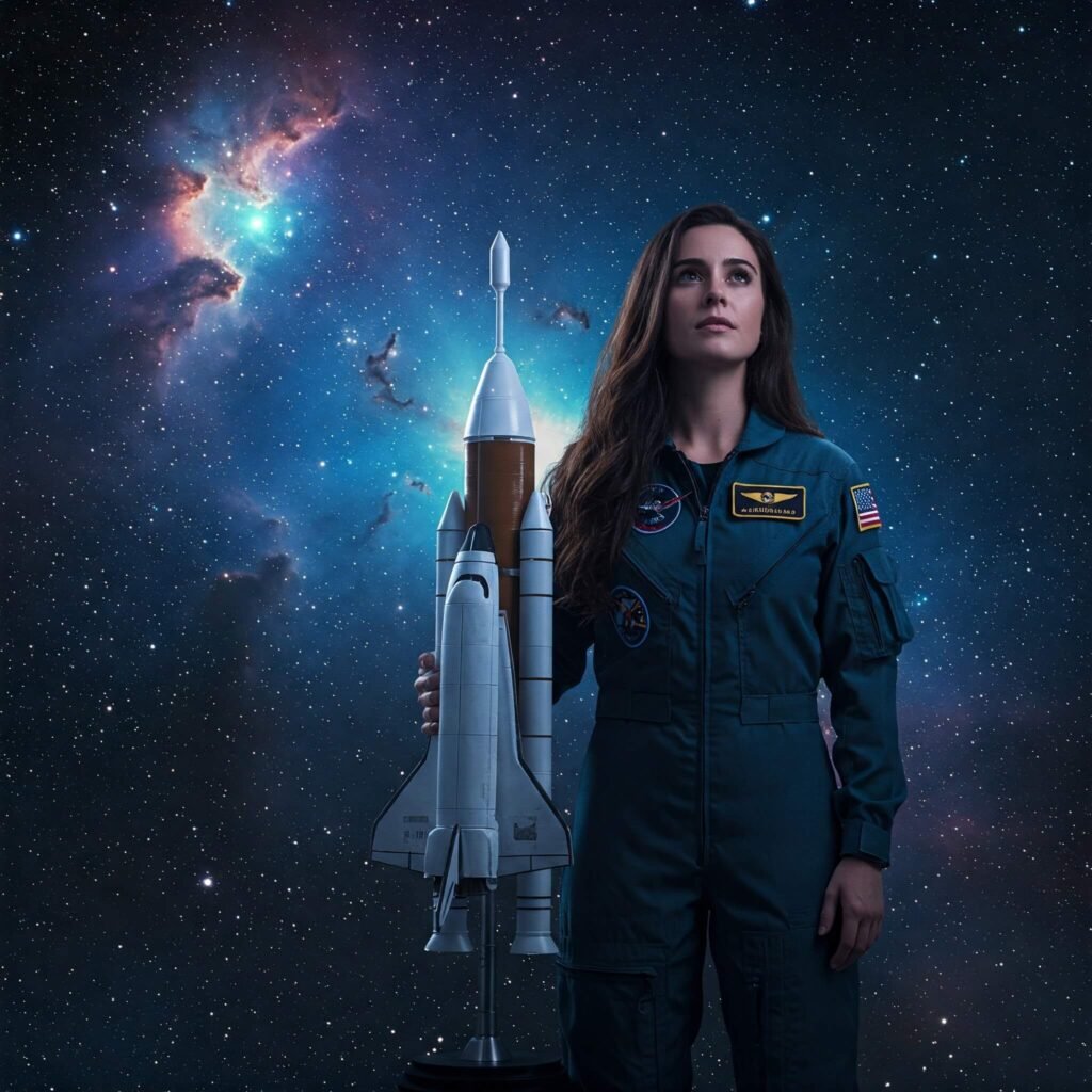 Woman in Aerospace Engineering with Rocket
