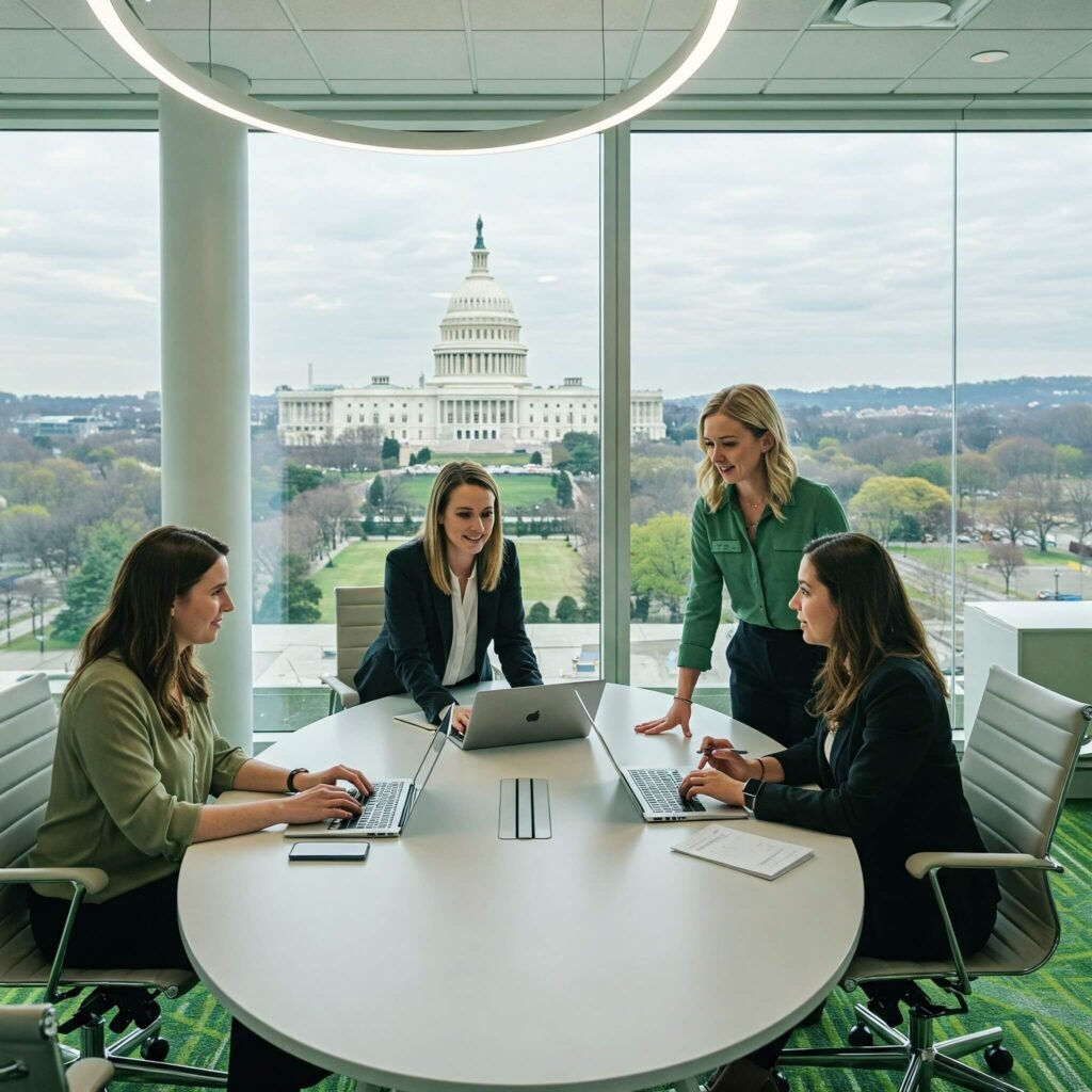 Women Lobbyists Collaborating in D.C. Office