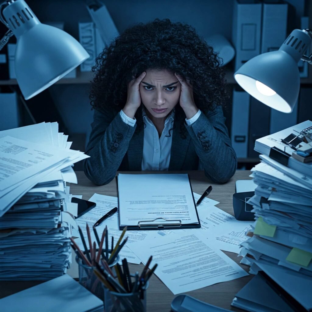 Stressed Woman at Desk