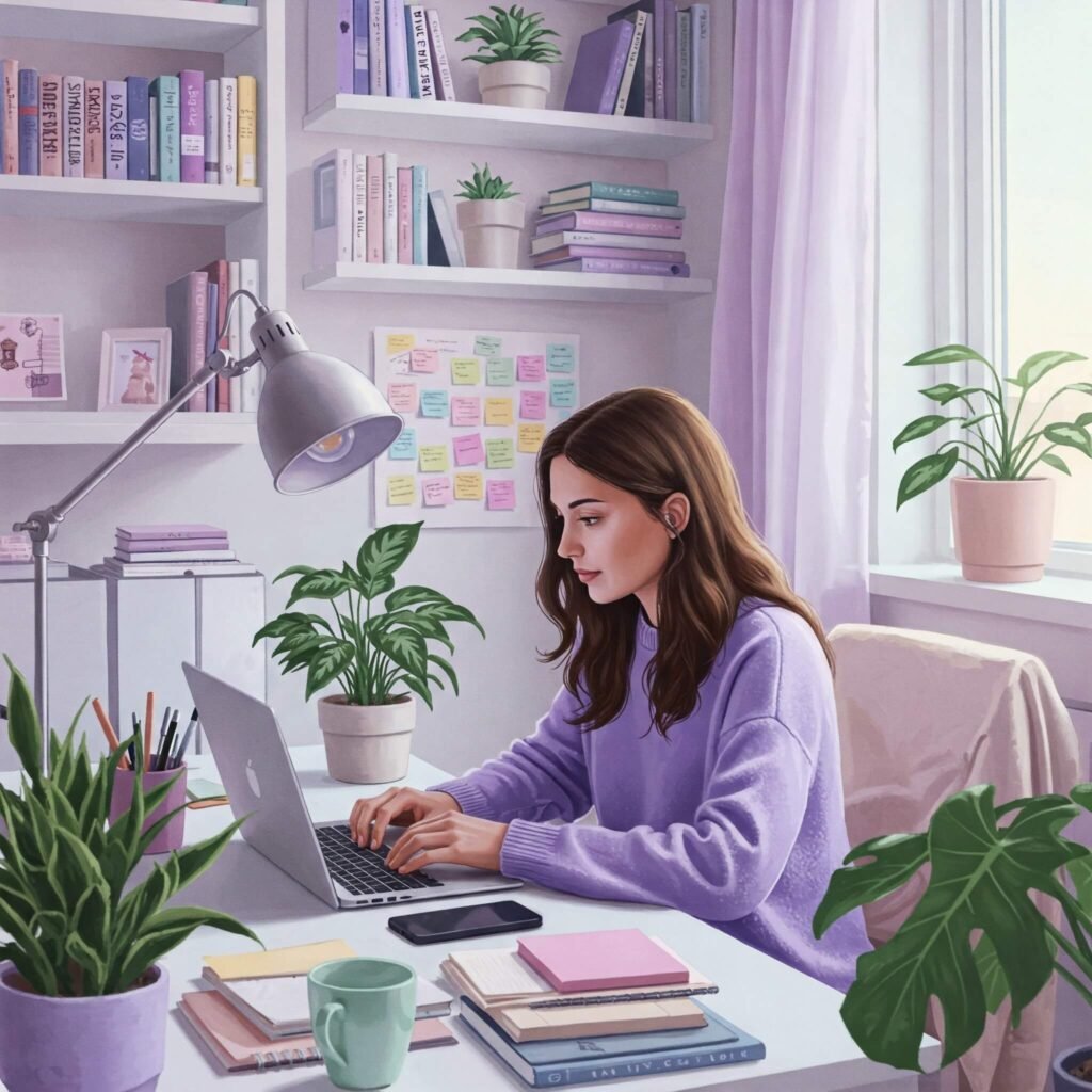 Female Founder in Cozy Workspace.
