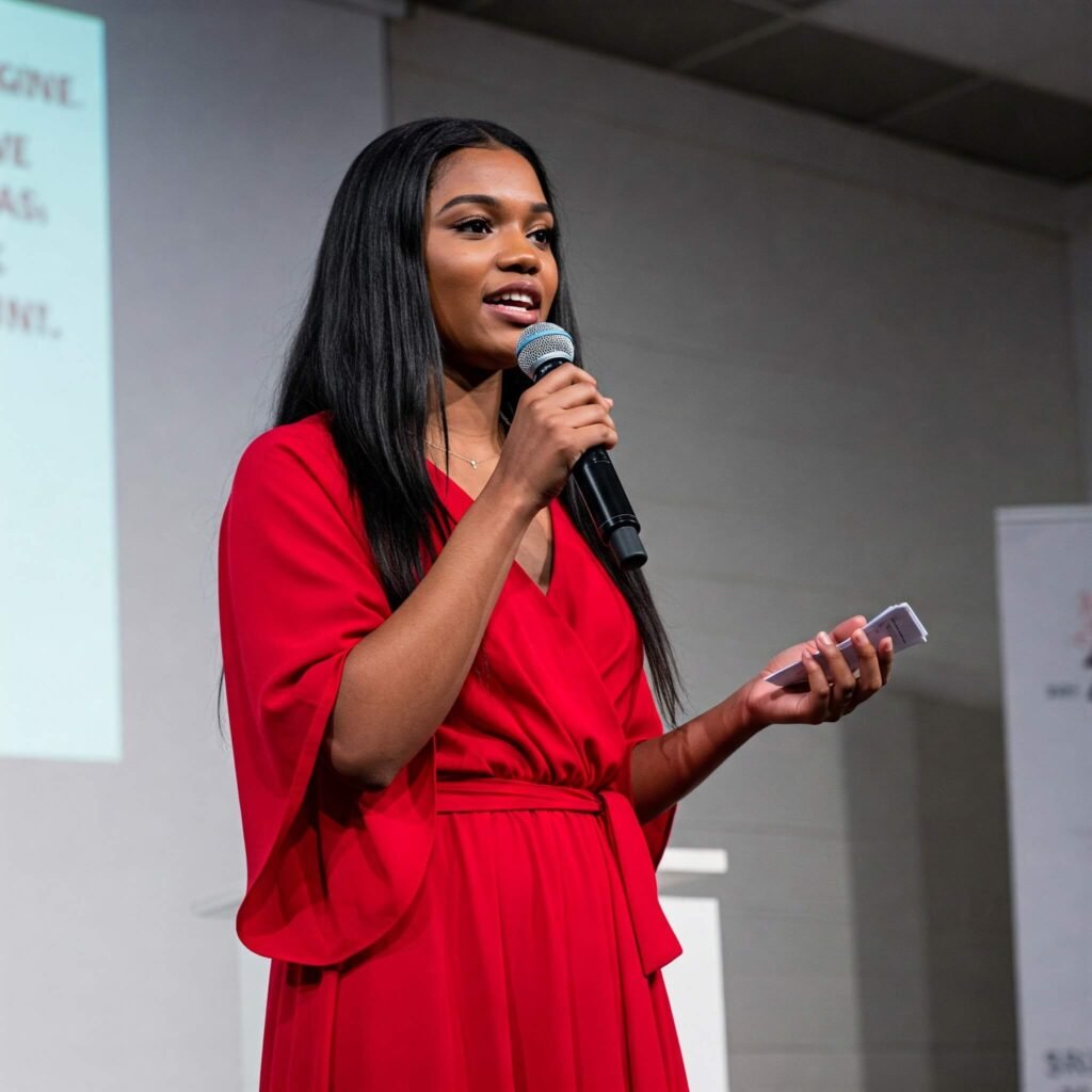 Stage Speaker: Confident Woman Inspires