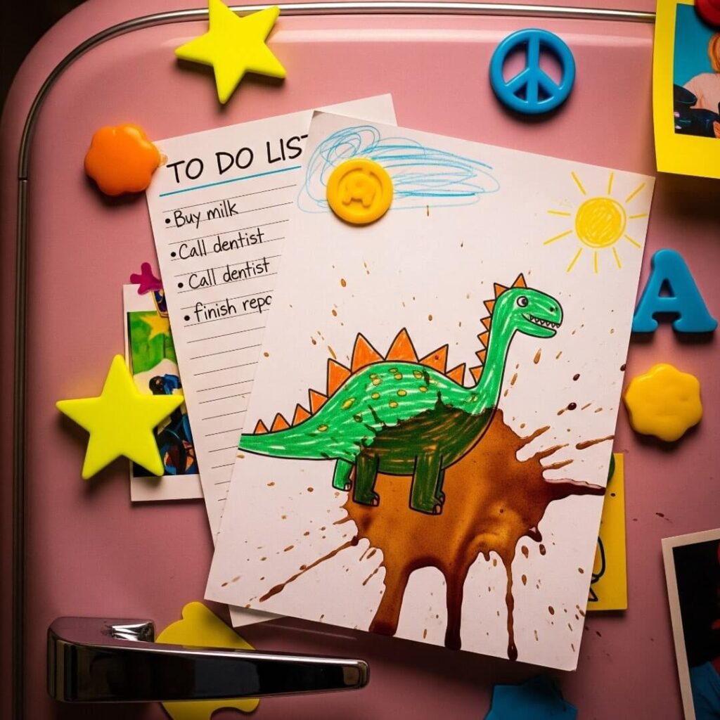 A vintage-inspired image of a to-do list pinned to a fridge.