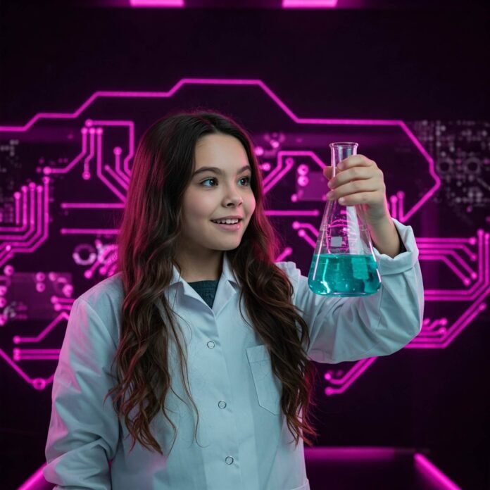 Girl in Lab Coat with Beaker