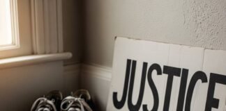 How to Talk About Abortion Access Without Shame A journal with a coffee stain, worn sneakers, and a protest sign on a floor.