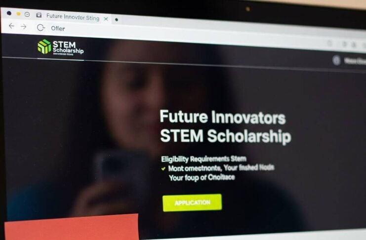Scholarships Every Woman in STEM Should Apply For A blurry image of a laptop screen with a STEM scholarship site and a sticky note that reads "You Got This, Idiot."