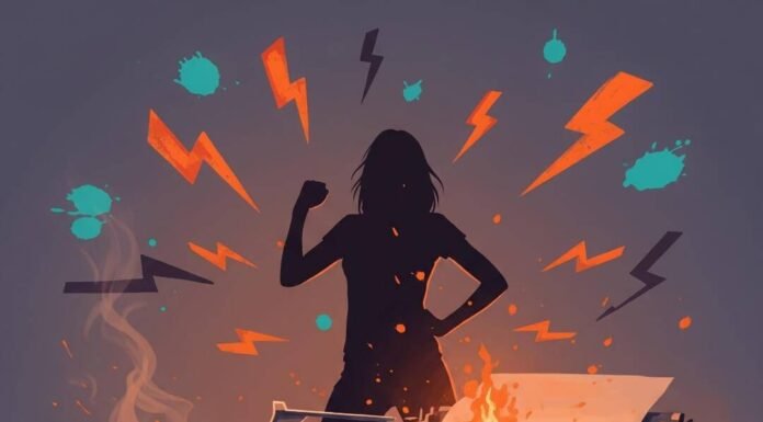 Women in Power: Real Stories of Leadership That Inspire A chipped mug, glowing typewriter, and power-posing woman silhouette.