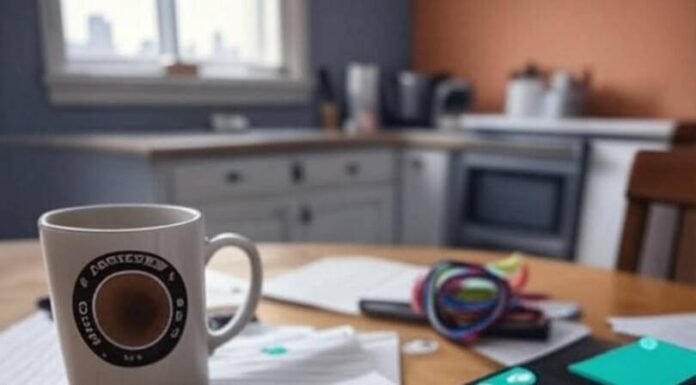 The Mental Load: How Modern Women Cope and Conquer Cluttered Philly kitchen table with coffee mug, to-do list, phone, and tangled hair tie.