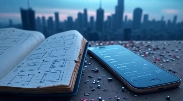 Women in Engineering: Career Advice from Trailblazers Scratched notebook with circuit diagrams, cracked phone, bolts, city skyline.