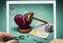 Domestic Violence and the Law: What’s Changing in 2025 Polaroid: gavel on broken heart, document, hands snapping rusty chains, clock gears.