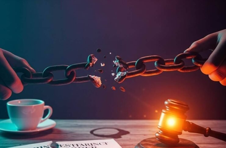 What Restraining Orders Can and Can’t Do: A Legal Breakdown Torn restraining order, broken chain, glowing gavel on a messy desk.