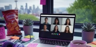 Workplace Harassment in Remote Jobs: A New Challenge Cluttered desk with laptop on Zoom, stress ball, and "Hang in There" mug.