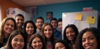 How to Build a Harassment-Free Workplace Culture? Diverse crew in cluttered break room, "Be Kind" note, chipped mug, dinosaur toy.