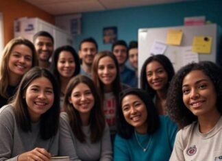 How to Build a Harassment-Free Workplace Culture? Diverse crew in cluttered break room, "Be Kind" note, chipped mug, dinosaur toy.
