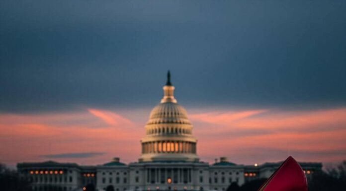 Women Lobbyists Who Are Changing the Game in D.C. Capitol dome at dusk with a red high heel and crumpled papers.