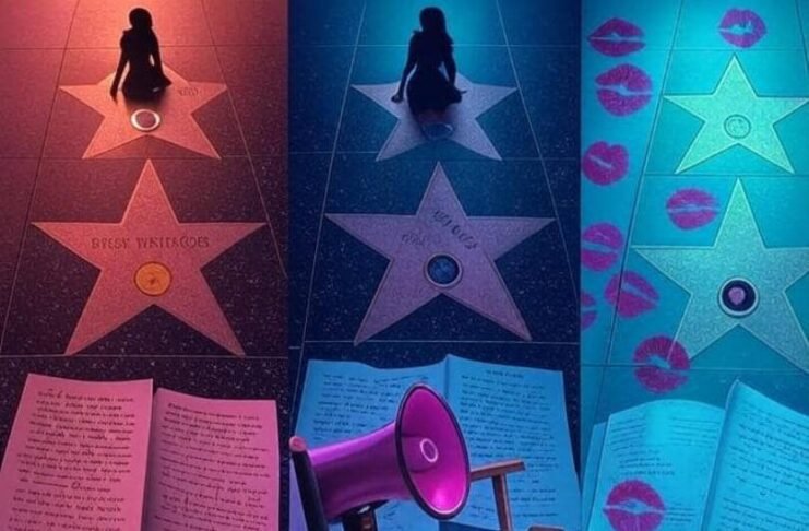 Is Hollywood Really Changing? A Feminist Perspective Hollywood feminism triptych: star silhouette, director chair, neon "Women Run This Show" sign.