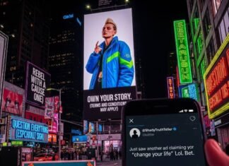 Are Ads Still Sexist? A Deep Dive into 2025 Campaigns "Times Square chaos: gender-neutral model billboard, crumpled ad, glowing phone."