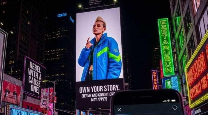 Are Ads Still Sexist? A Deep Dive into 2025 Campaigns "Times Square chaos: gender-neutral model billboard, crumpled ad, glowing phone."