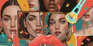 How Women Are Redefining Beauty in Advertising Impressionistic digital painting of diverse women's faces, bold lipstick, cracked mirror, neon brushes.